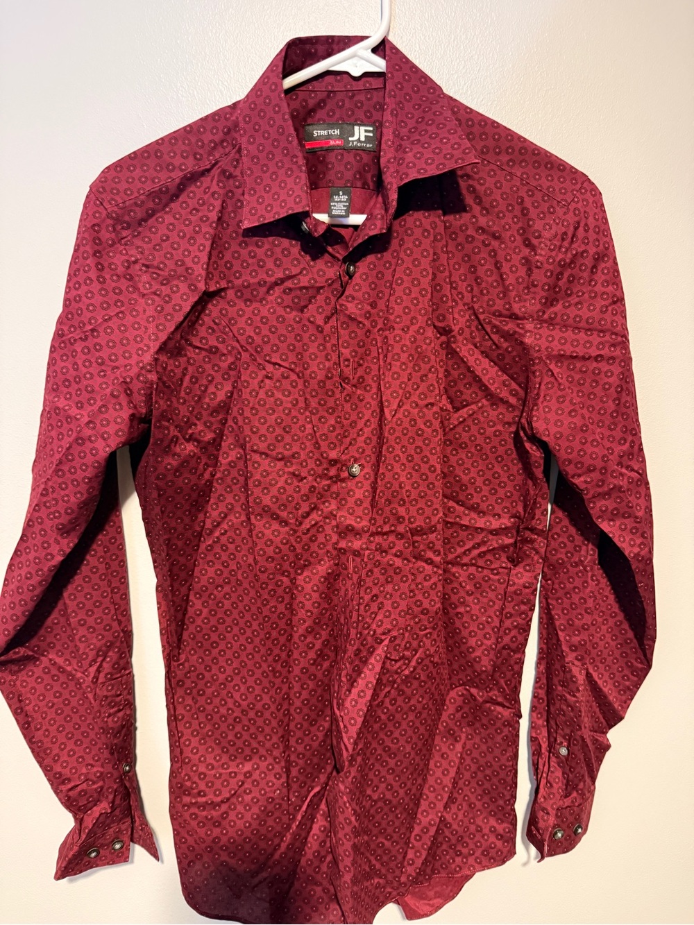 jf j.ferrar Men's Burgundy Patterned Button-Down Shirt